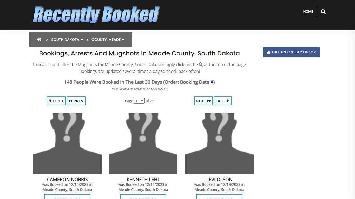Bookings, Arrests and Mugshots in Meade County, South Dakota